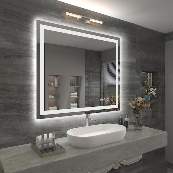 40 in. W x 36 in. H Rectangular Frameless Front & Back Lighted Anti-Fog Wall Bathroom Vanity Mirror, Tempered Glass, ETL