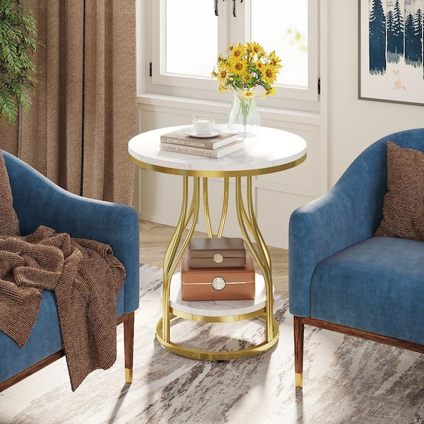 BYBLIGHT Kerlin 19.68 in. White and Gold Round Wood End BYBLIGHT Kerlin 19.68 in. White and Gold Round Wood End