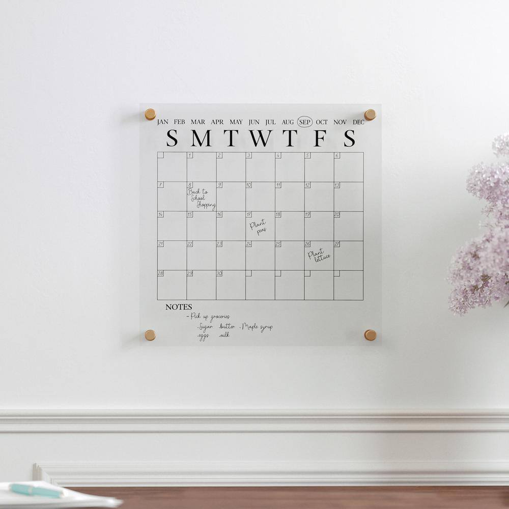 Clear Acrylic Monthly Wall Calendar with Black Print and Dry Erase Marker