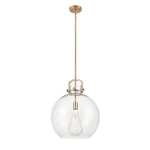 Newton Sphere 1-Light Brushed Brass Shaded Pendant Light with Clear Glass Shade