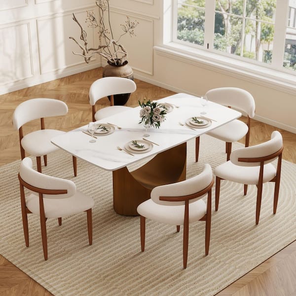 (Set of 6) Modern Lambswool Sitting Cushion Dining Chair in Walnut