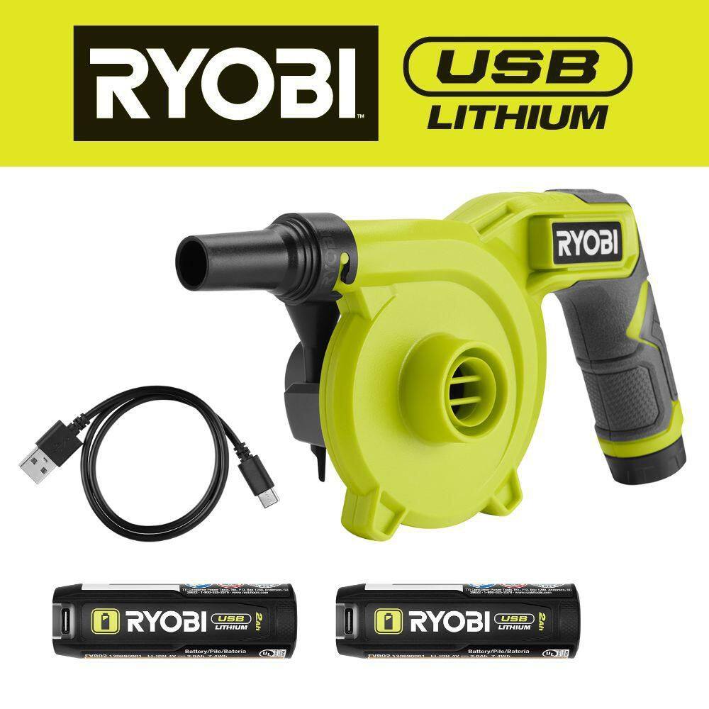 RYOBI USB Lithium Cordless High Volume Inflator Kit with (2) USB ...