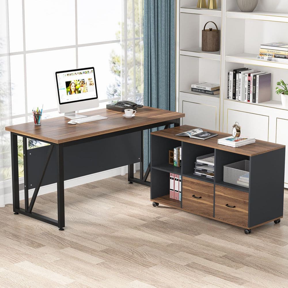 Mayitaです。デスク BYBLIGHT Lanita 55.1 in. L Shaped Desk Brown and Black Engineered