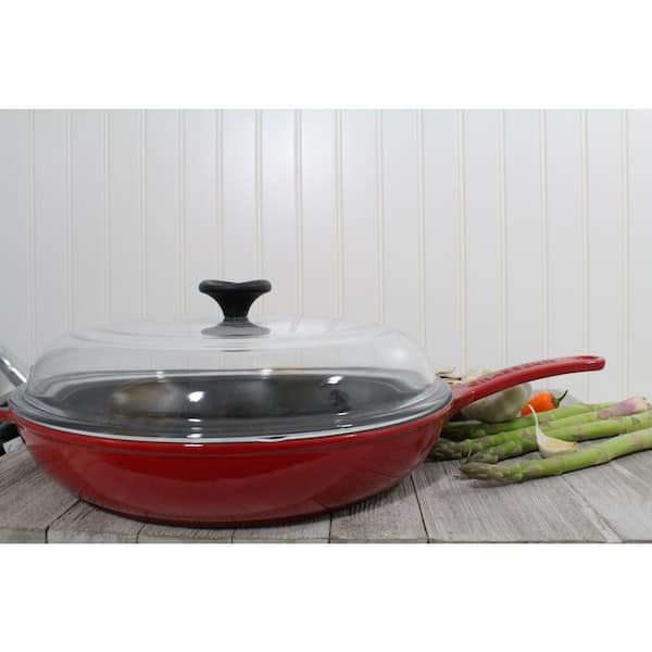 Chasseur 10-inch Red Round French Enameled Cast Iron Grill Pan