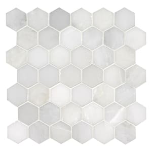 Greecian White Hexagon 12 in. x 11.75 in. x 10 mm Polished Marble Mosaic Tile (9.8 sq. ft. / case)