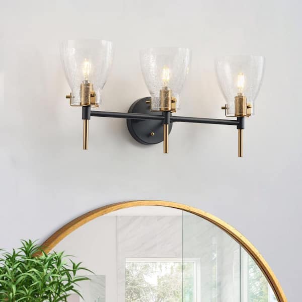 DEWDROP 21.65 in. 3 light Industrial Matte Black Bathroom Vanity Light ...