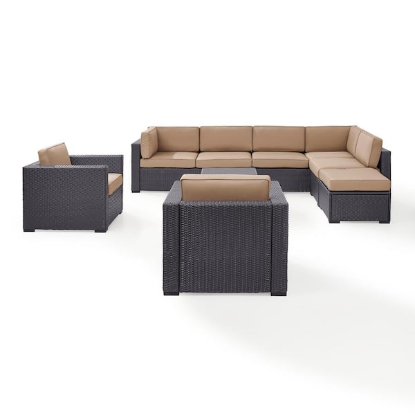 CROSLEY FURNITURE Biscayne 8-Person Wicker Outdoor Seating Set with Mocha Cushions