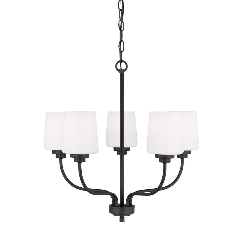 Midnight Black 5-Light Chandelier with Etched Glass Shades