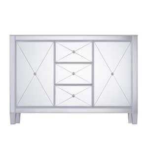 Pavel 50.25 in. Rectangle Wood 3-Drawer Silver Mirrored Cabinet