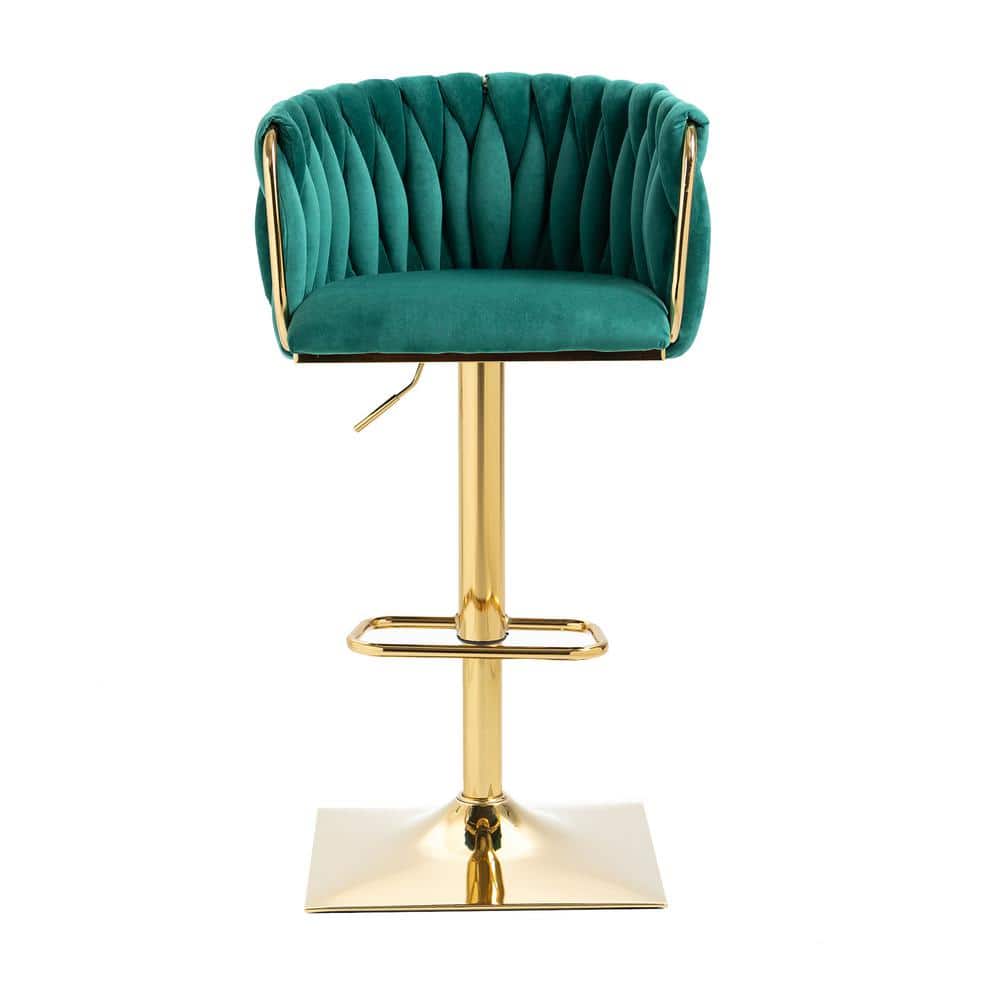 41.34 Inch Adjustable Emerald Mental Bar Stools with Low Back and