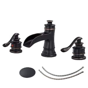 8 in. Waterfall Widespread 2-Handle Bathroom Faucet With Pop-up Drain Assembly in Spot Resist Oil Rubbed Bronze