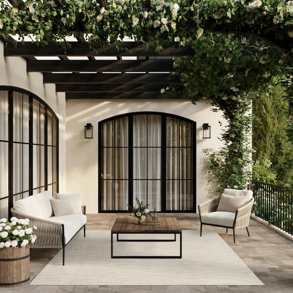 Essentials 9 ft. x 12 ft. Ivory Beige Solid Contemporary Indoor/Outdoor Patio Area Rug