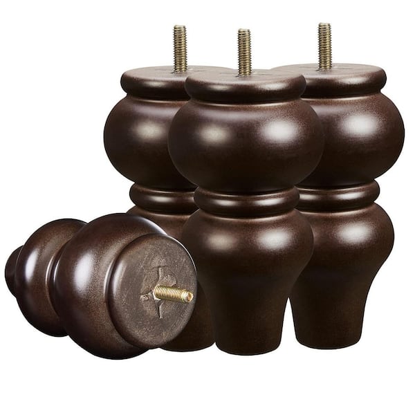 Angel Sar 6 in. Espresso Round Wood Mid-Century Sofa Legs for Dresser, Sideboard, Recliner, Couch and Coffee Table (4-Pack)