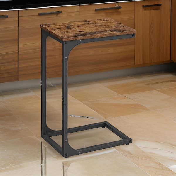 Benjara 11.81 in. Brown and Black Square Wood End Table with Metal Frame