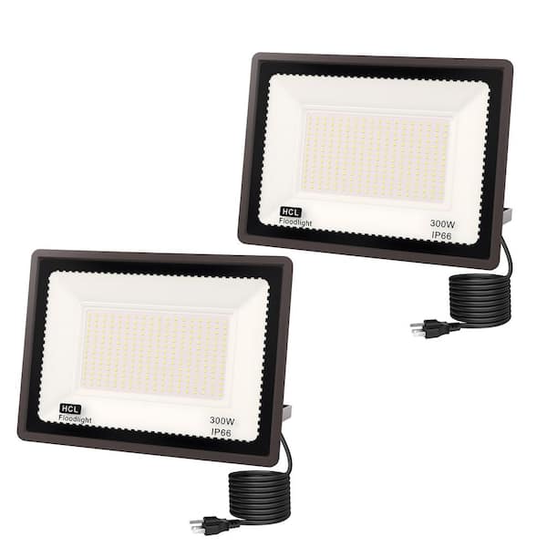 300 Watt Equivalence 7024 Lumen Black Plug-in Integrated LED Flood Light Outdoor Light with Dusk to Dawn Sensor