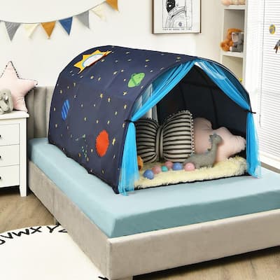 Blue 2-Person Fabric Kids Bed Tent Play Tent with Carry Bag
