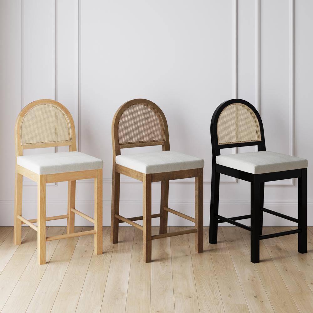 Bailey Black Wood and Rattan Counter Height Barstool
