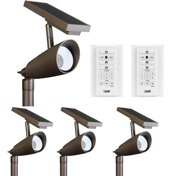Feit Electric OneSync Landscape 100 Lumens Bronze Solar Integrated LED Outdoor Spotlight w/Dusk-To-Dawn CCT+RGB Wireless Remote 4-Pack