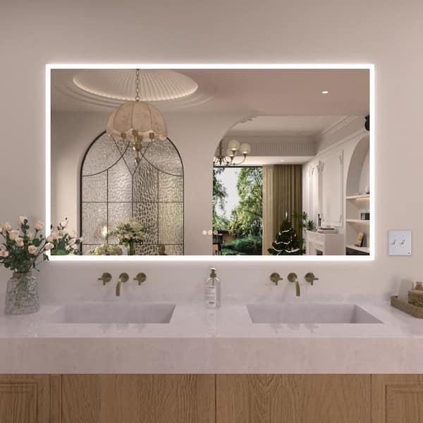 Radiance 60 in. W x 36 in. H Rectangular Frameless LED Wall Bathroom Vanity Mirror with Polished Crystal Finish
