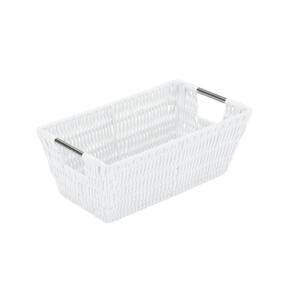4.5 in. x 6.5 in. White Small Shelf Storage Rattan Tote Basket