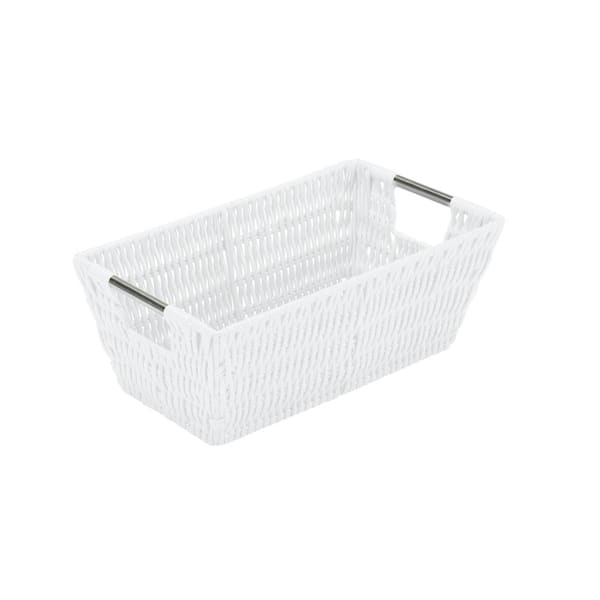 SIMPLIFY 4.5 in. x 6.5 in. White Small Shelf Storage Rattan Tote Basket  25454-WHITE - The Home Depot