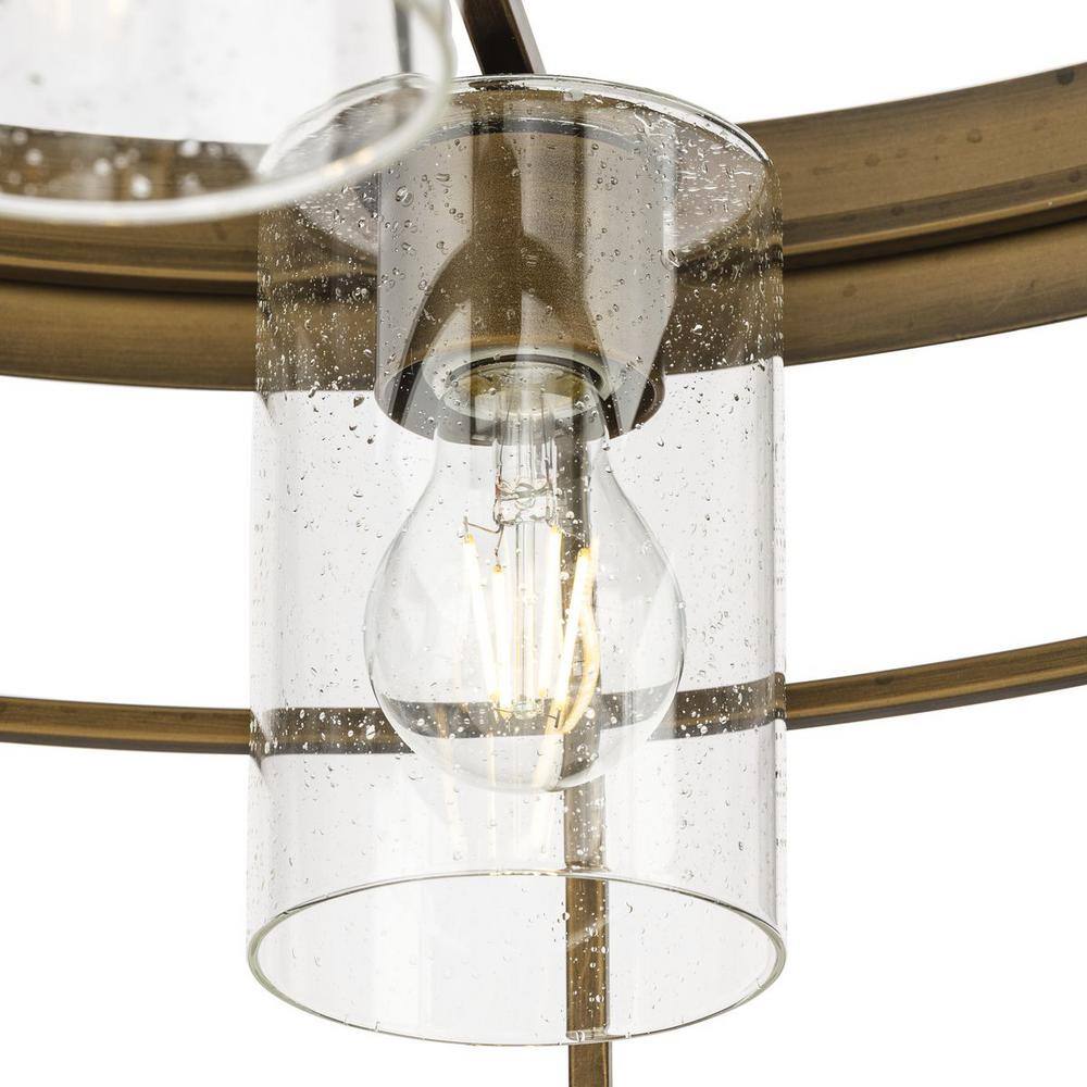 Aged Bronze Drum 4-Light Chandelier with Glass Shades