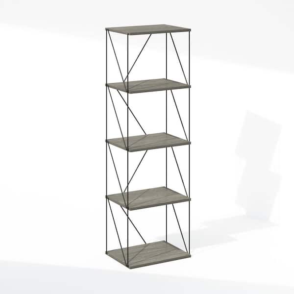 Furinno Wire 53.74 in. Tall Finn Oak Wood 5-Shelf Metal Frame Bookcase