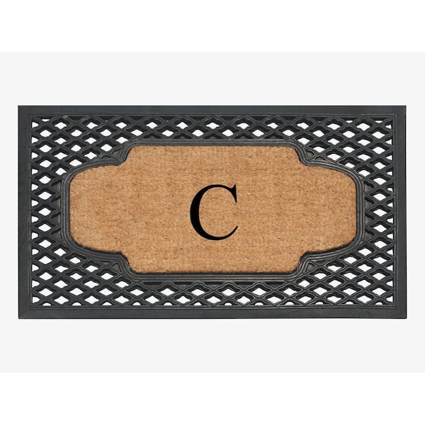 A1 Home Collections A1HC Mesh Border Black 23 in. x 38 in. Rubber and Coir Heavy-Weight Outdoor Durable Monogrammed C Door Mat