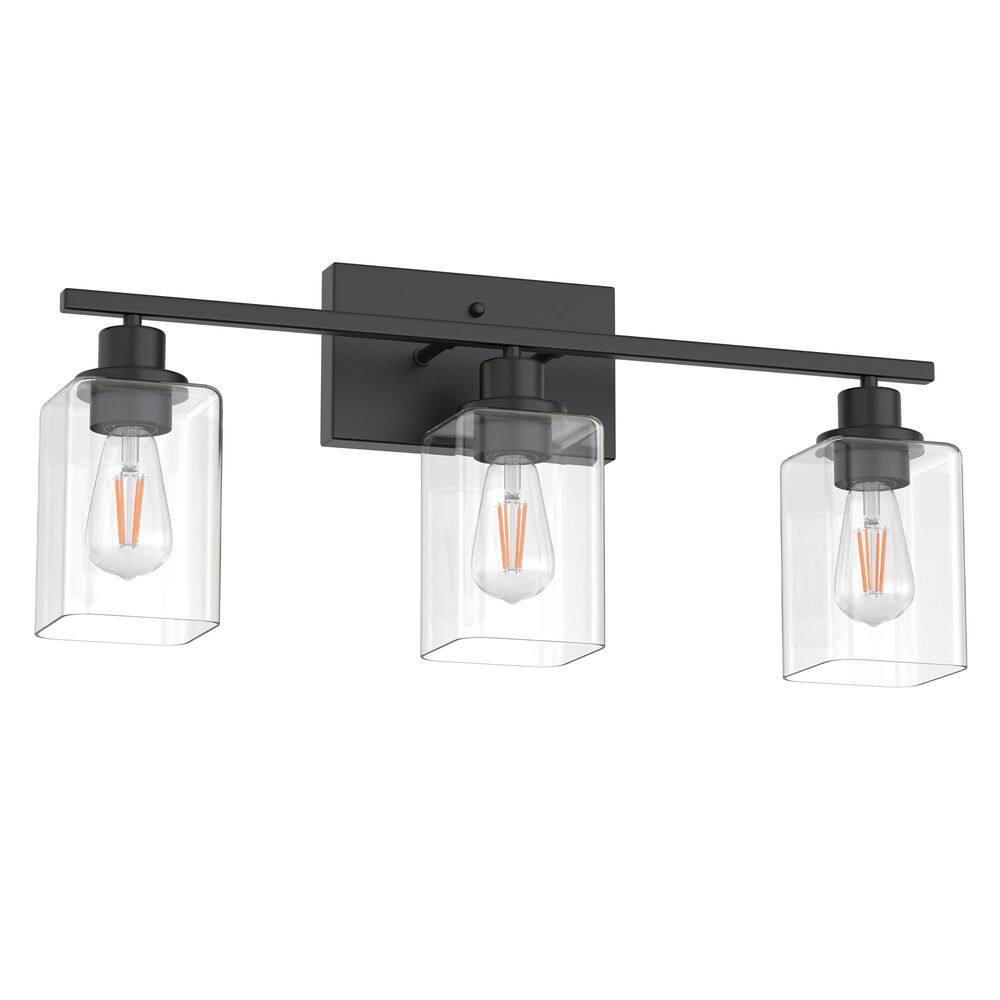 24 in. Industrial 3-Light Matte Black Farmhouse Vanity Light with Glass Shades for Bathroom price history on PriceWatchPro