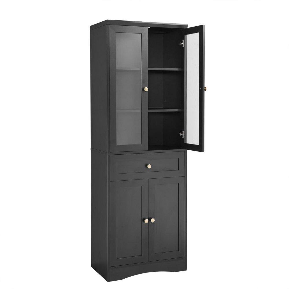 23.3 in. W x 14.5 in. D x 66.9 in. H Black Linen Cabinet,Tall Bathroom Storage Cabinet with Four Doors and Drawers
