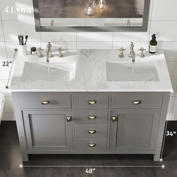 Artemis 48 in. Double Sink Gray Bath Vanity with White Engineered Top (Assembled)