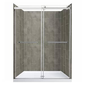Lagoon Double Roller 48 in. L x 34 in. W x 78 in. H Center Drain Alcove Shower Stall Kit in Quarry and Silver Hardware