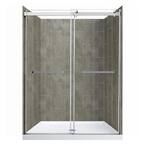 Lagoon Double Roller 48 in. L x 34 in. W x 78 in. H Center Drain Alcove Shower Stall Kit in Quarry and Silver Hardware