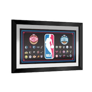 NBA Logo with All Teams 26 in. W x 15 in. H Wood Black Framed Mirror