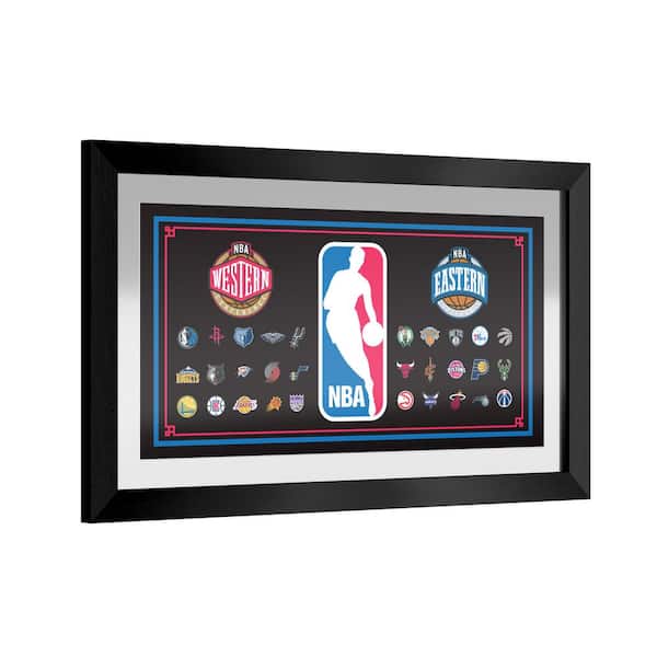 Unbranded NBA Logo with All Teams 26 in. W x 15 in. H Wood Black Framed Mirror