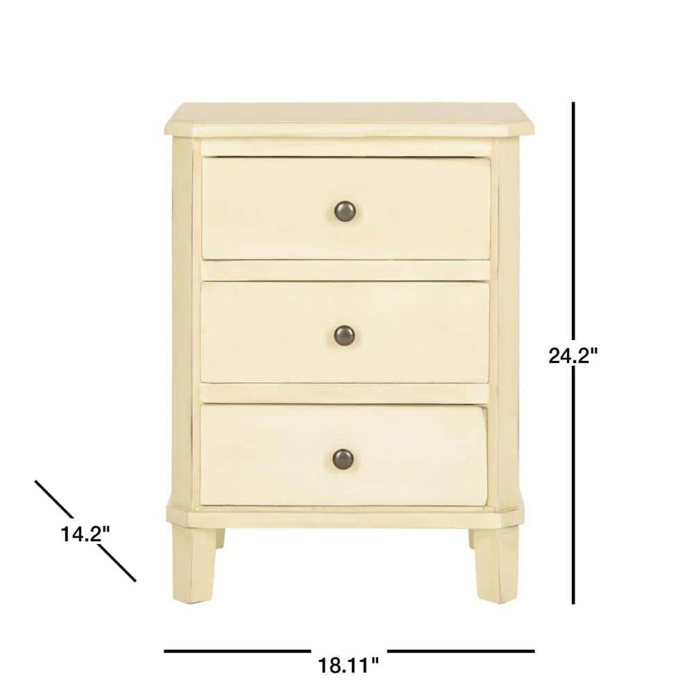 Transitional White Wood & Metal Nightstand with 3 Storage Drawers