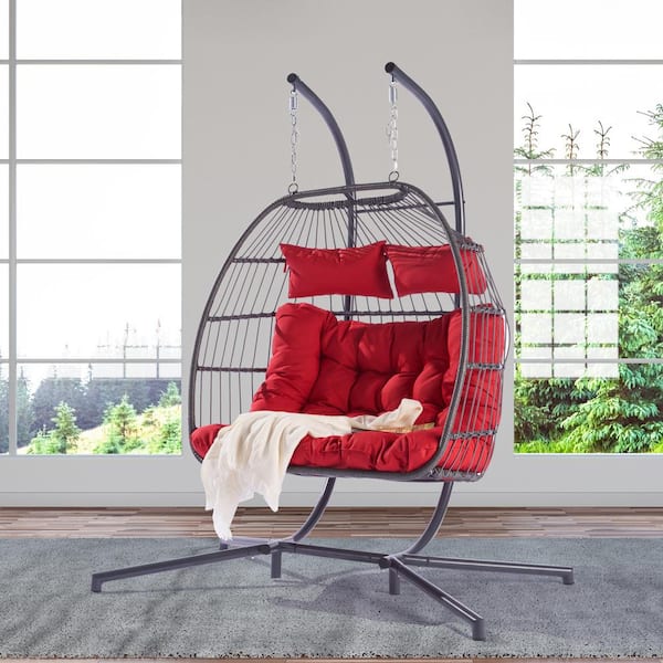 SANSTAR 2 Person Hanging Egg Swing Chair Wicker Patio Double