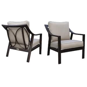 Dark Black Frame Aluminum Outdoor Lounge Club Chair with Beige Cushions For Gazebos, Courtyards, Gardens(2-Pack)