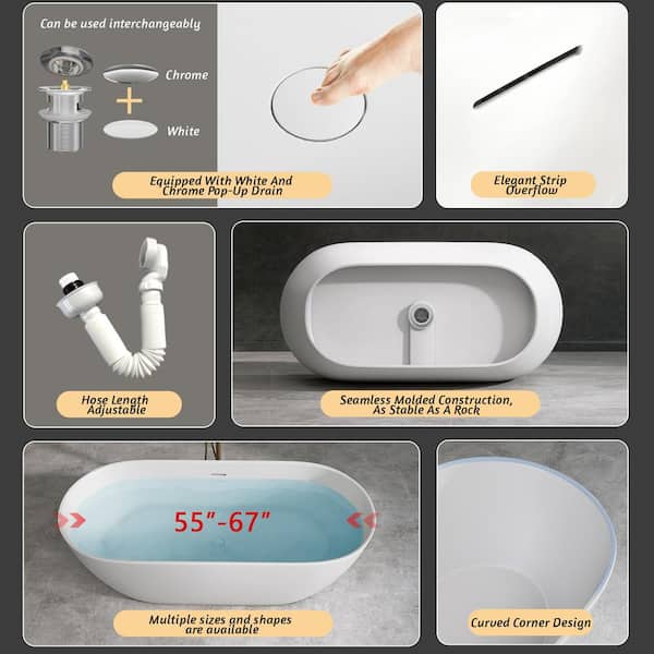 Getpro 59 in. x 29.5 in. Solid Surface Tub Stone Resin
