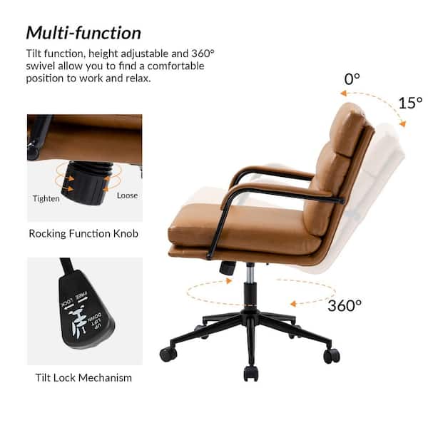 Joa Modern Leather Comfortable Ergonomic Office Chair with Tilt Lock and Center Tilt-CAMEL