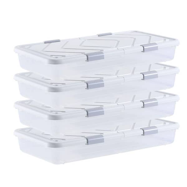 Under Bed Storage with Wheels, 31.7 x 15.6 x 6.9 in. Underbed Containers, Underbed Shoes Organizer, (4-Pack)