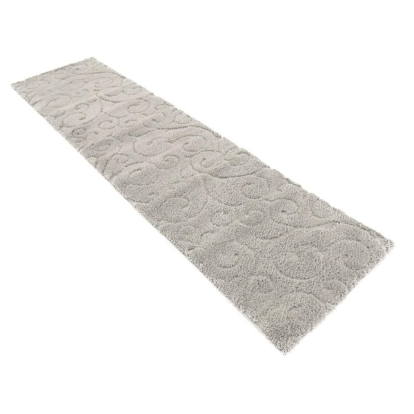 Floral Shag Carved Gray 2' 7 x 10' 0 Runner Rug