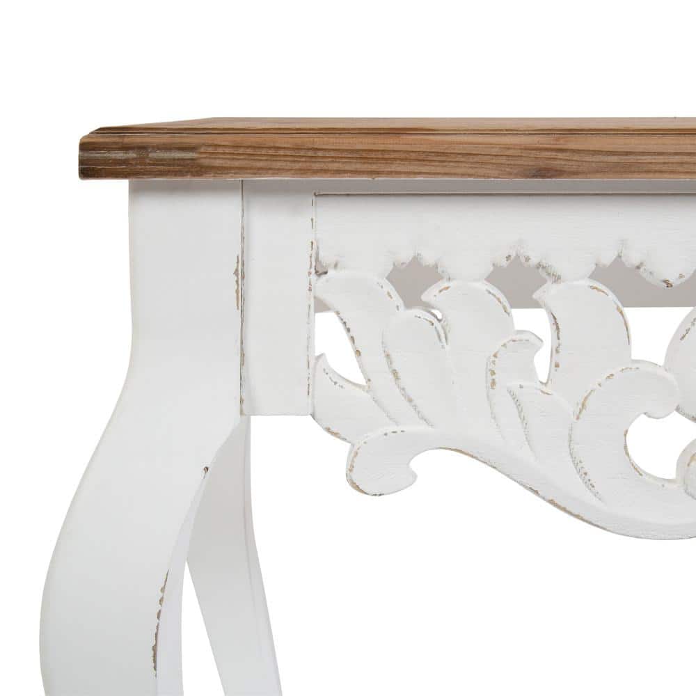 Antonella Rustic Brown and White Carved Wood Console Table