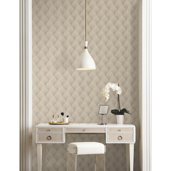 Metallic Beige Gold Scallop Wallpaper