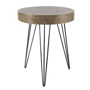 20 in. Brown Large Round Wood End Accent Table with Black Metal Hairpin Legs