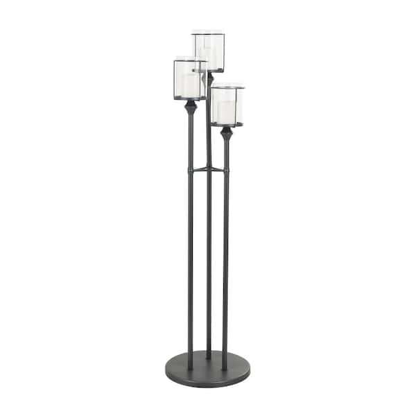 Litton Lane Black Metal Tall Floor Hurricane Lamp