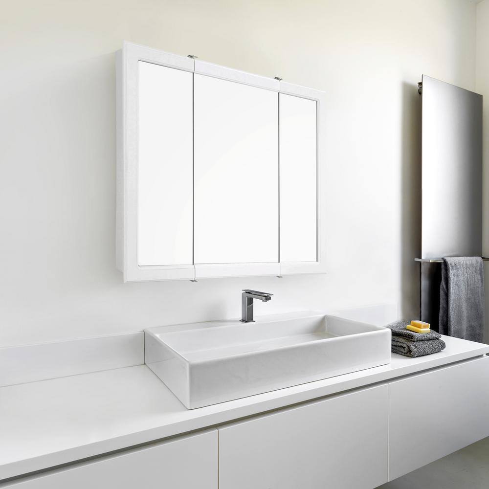 White Wood 30-Inch Bathroom Medicine Cabinet with Mirrored Doors