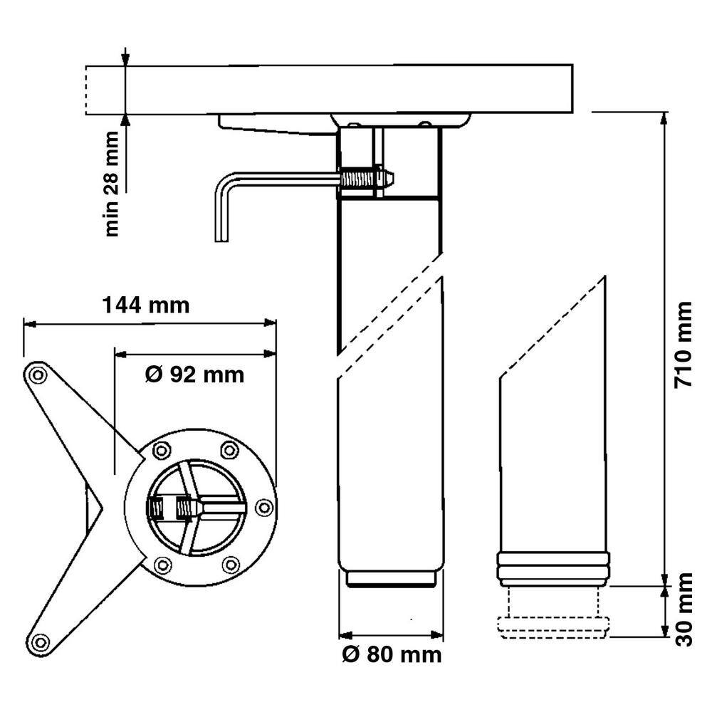 Adjustable Chrome Finish 28" Table Leg with Levelling Foot