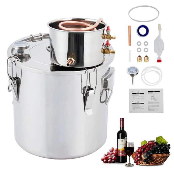 10Gal(2 Pots) Alcohol Distiller, Stainless Steel Kit with Copper Tube for Home Brewing Whisky, Wine, Brandy, Silver