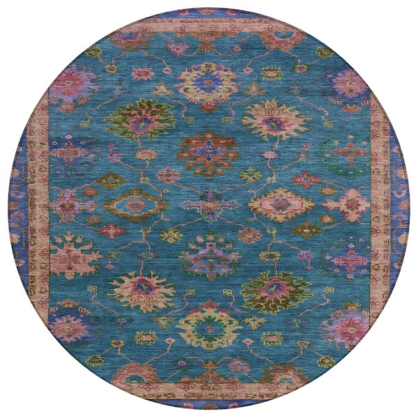 Chantille Machine Washable Indoor/Outdoor Abstract ACN2046 Teal 8 ft. x 8 ft. Area Rug